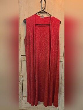 LuLaRoe Joy Long Vest Duster Cardigan Red Heathered Size M